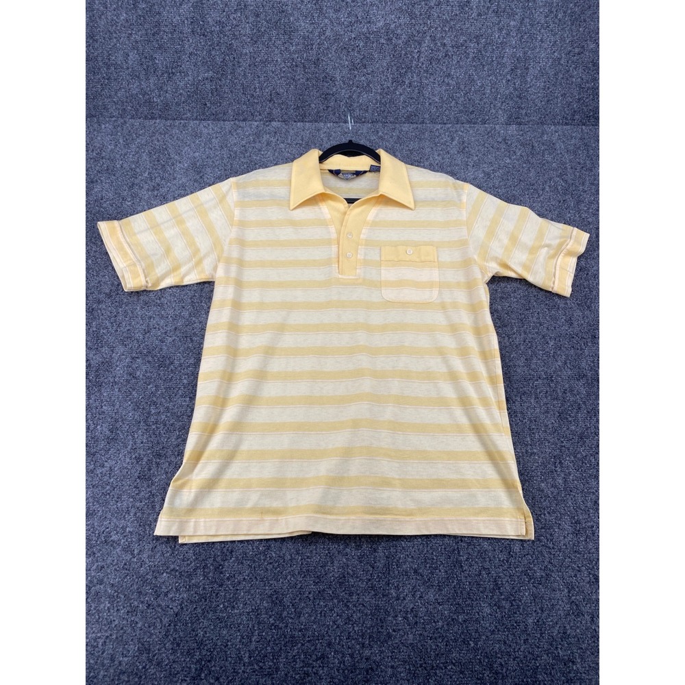 Puritan Polo Shirt Mens Large Yellow White Striped Short Sleeve Pocket Casual
